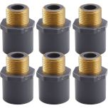 6-Pack 3/4" Schedule 80 PVC Male Adapters w/Brass Threaded-Fittings ASTM D2467/D2464 NPT 3/4" MTP, PVC-to-Brass Connectors