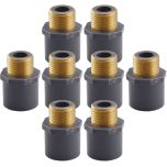 8-Pack 3/4" Schedule-80 PVC Male Adapters w/Brass Threaded-Fittings ASTM D2467/D2464 NPT/MTP, PVC-to-Brass Connectors