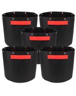 5-Pack 10-Gallon Bonsai Training Fabric Pots W/ 8 Support Grommet Rings, 260GSM, 247Garden Black Grow Bags w/Short Red Handles 13H x 15D