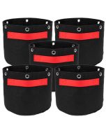 5-Pack 1-Gallon Bonsai Training Fabric Pots w/ 6 Support Rings, 260GSM, 247Garden Black Grow Bags w/Short Red Handles 7H x 6D