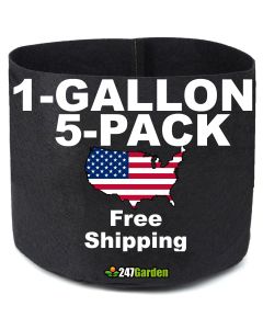 5-Pack 247Garden 1-Gallon Basic Black Fabric Pot 200GSM No Handles 6H x 7D