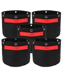 5-Pack 1-Gallon Bonsai Training Fabric Pots w/ 6 Support Rings, 260GSM, 247Garden Black Grow Bags w/Short Red Handles 7H x 6D