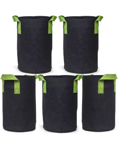 247Garden 1-Gallon Tall Aeration Fabric Pot/Tree Grow Bag (Black w/Green Handles 9H x 6D) 5-Pack w/USA Free Shipping