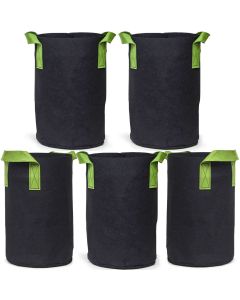 247Garden 4-Gallon Tall Aeration Fabric Pot/Tree Grow Bag (Black w/Green Handles 14.5H x 9D) 5-Pack w/USA Free Shipping