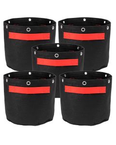 5-Pack 3-Gallon Bonsai Training Fabric Pots W/ 6 Support Ring 260GSM 247Garden Black Grow Bags w/Short Red Handles 9H x 10D