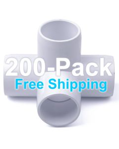 200pcs 3/4 in. 4-Way PVC Elbows ASTM SCH40 Furniture-Grade Construction Fittings w/Free Shipping USA Continental