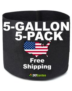 5-Pack 247Garden 5-Gallon Basic Black Fabric Pot 200GSM No Handles 10H x 12D BPA-Free