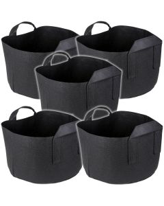 247Garden 5-Gallon Short Aeration Fabric Pot/Vegetable Grow Bag w/Handles (Black 8H x 13.5D) 5-Pack w/Free Shipping USA