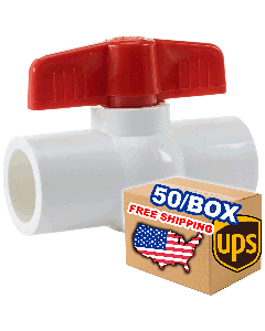 50/Box 1-1/2 in. Schedule 40 PVC Compact Ball Valves, Socket Pipe Fittings ANSI ASTM